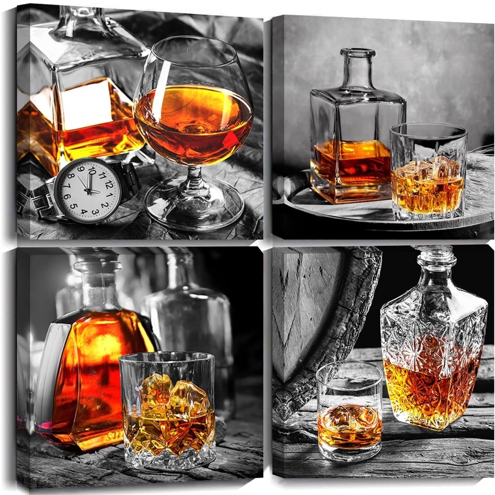 Whiskey Decanter Set with Glasses - 4 Canvases
